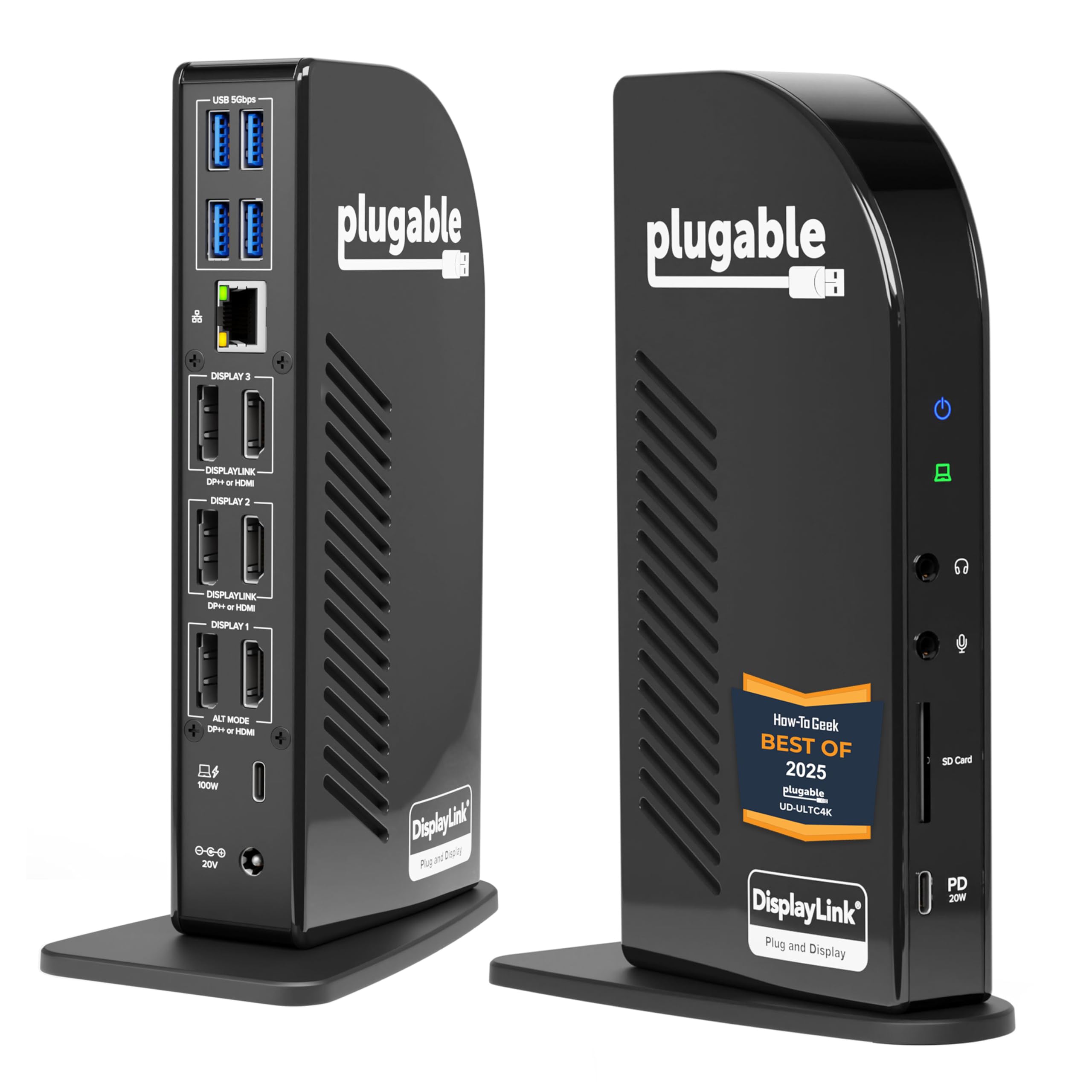 PLUGABLE 4K USB C DOCKING STATION TRIPLE MONITOR WITH 100W CHARGING, USB C DOCK