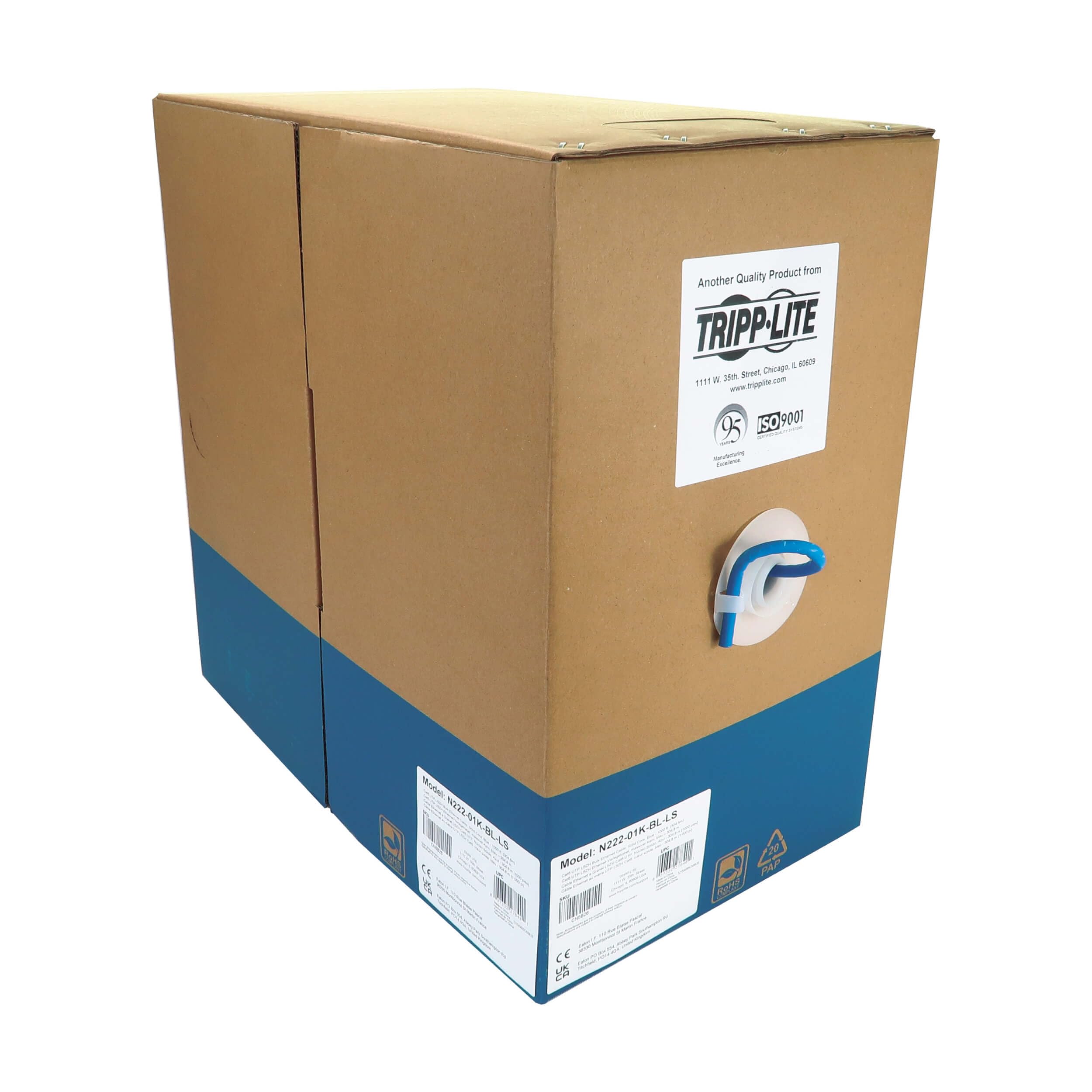EATON TRIPP LITE SERIES CAT6 1G SOLID CORE UTP BULK ETHERNET CABLE, LSZH, BLUE,