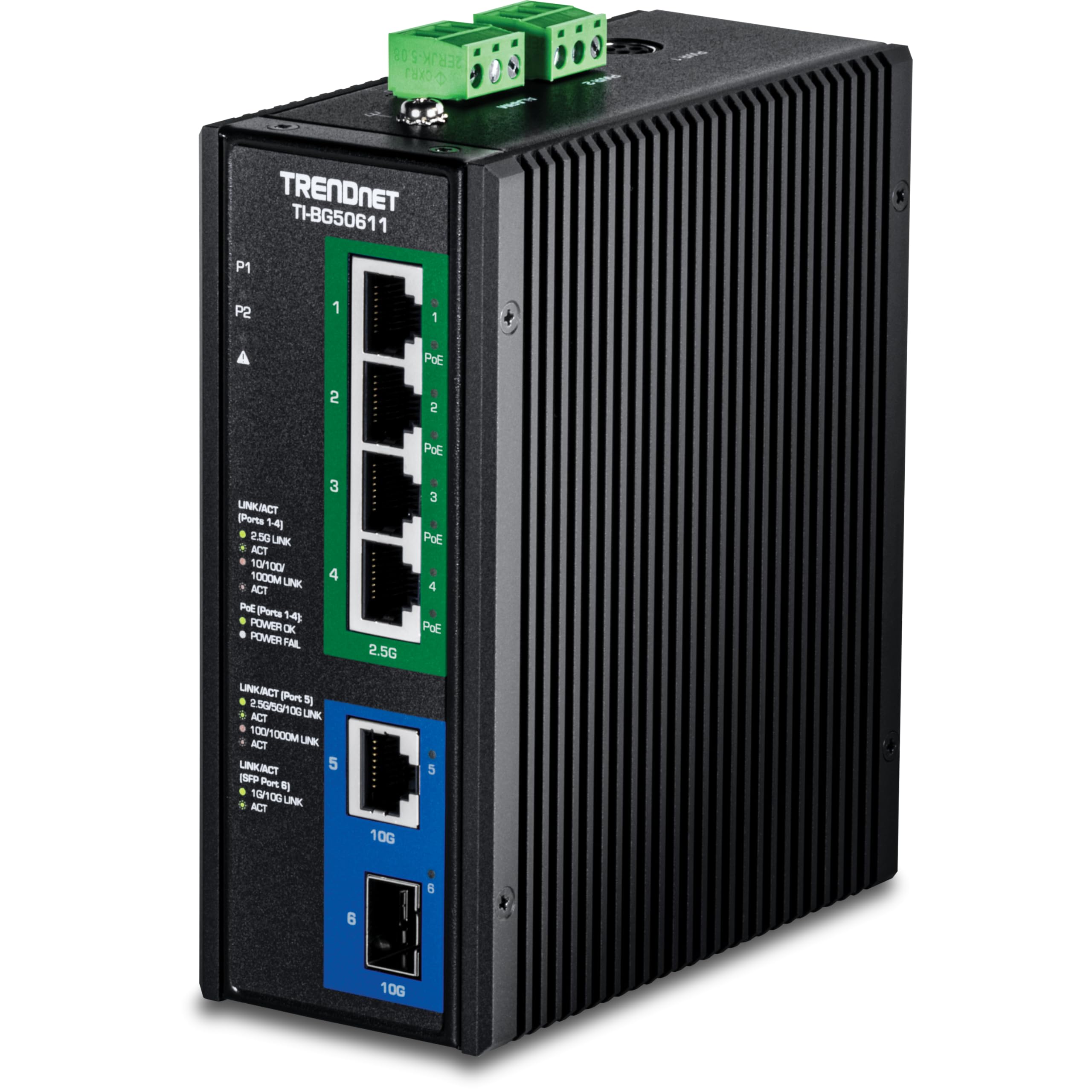 6-PORT INDUSTRIAL 2.5G POE++ DIN-RAIL SWITCH WITH 10G PORTS
