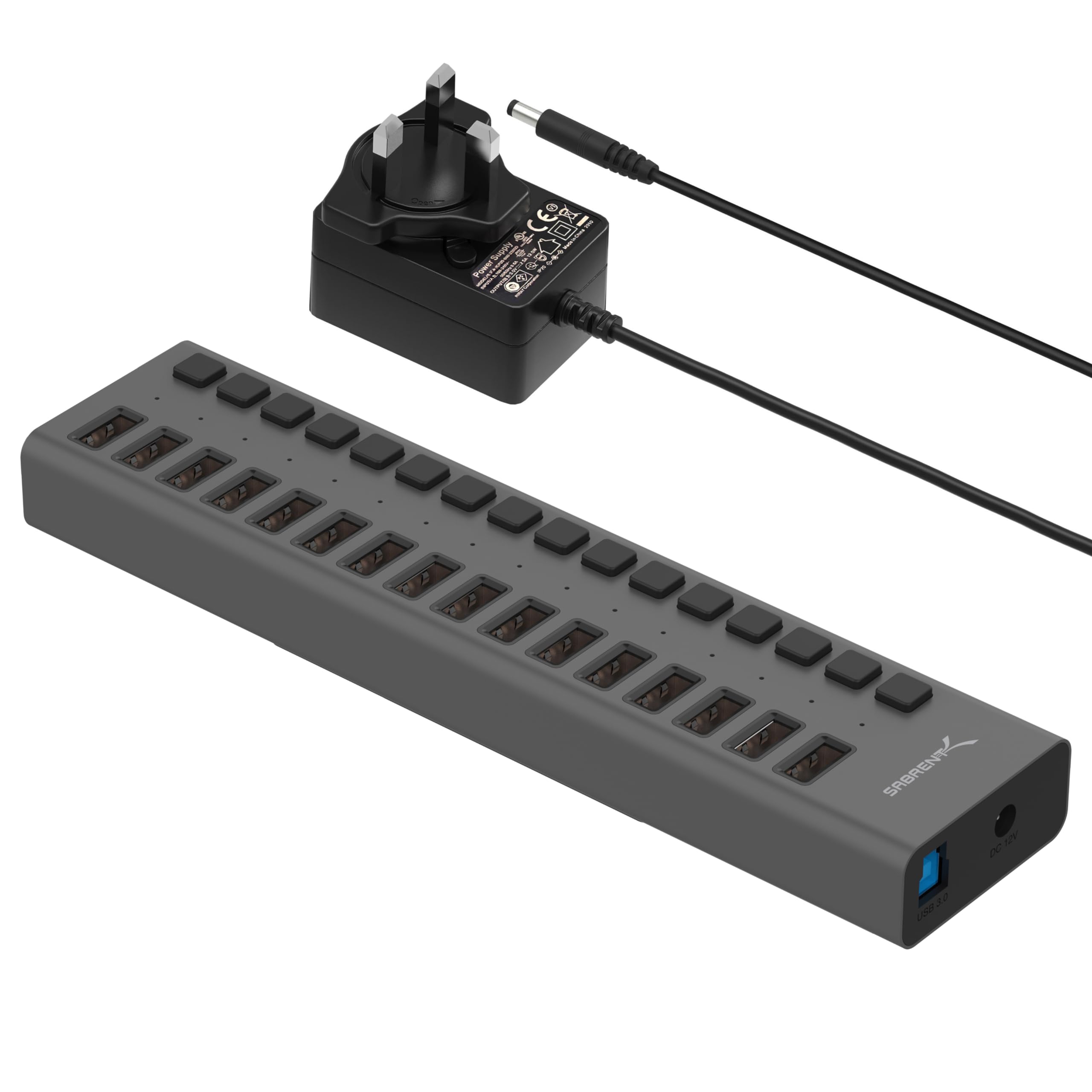 16-PORT USB 3.0 DATA HUB AND    CHARGER W/ INDIVIDUAL SW 90 WATTS