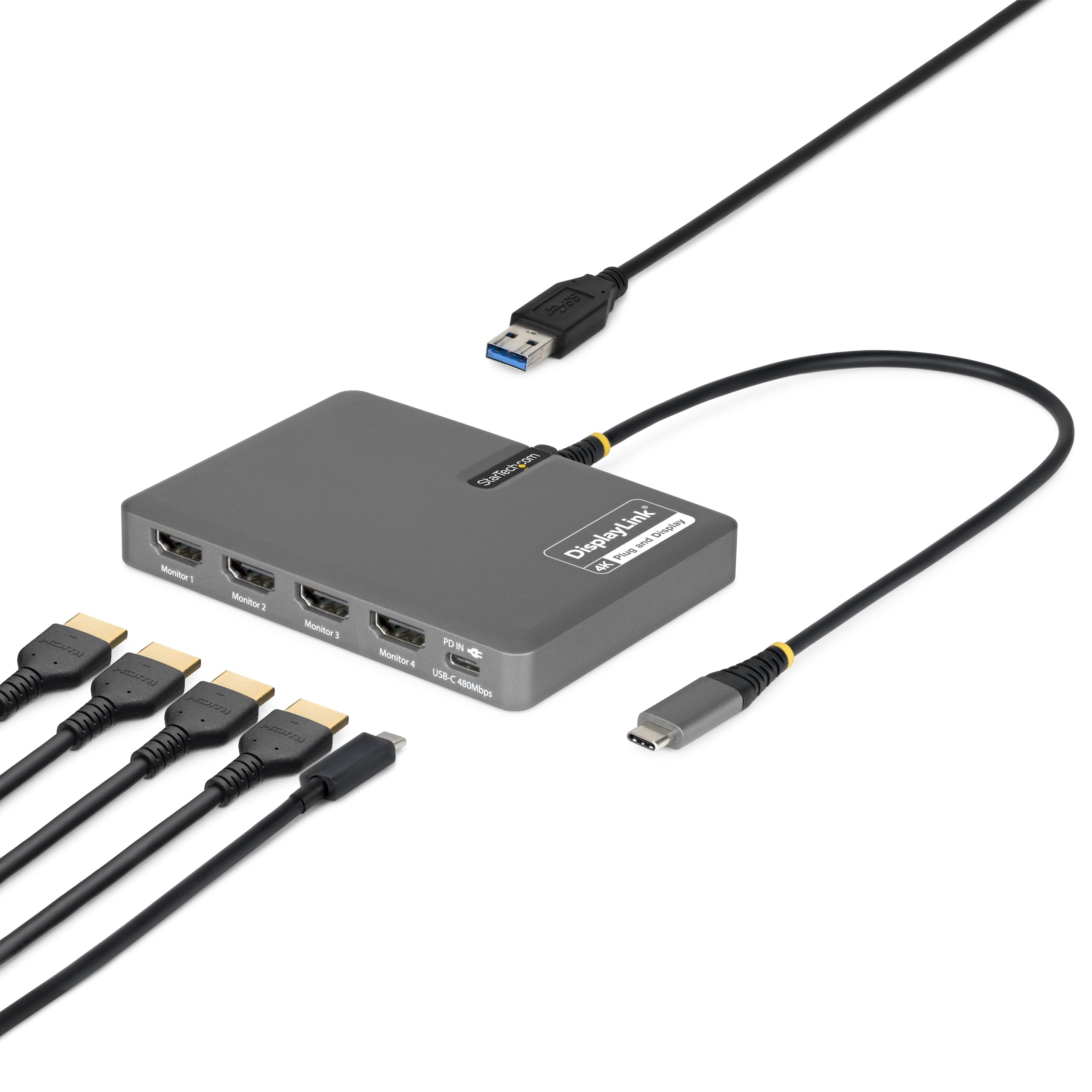 USB-C TO QUAD-MONITOR WORKSTATION ADAPTER, 4K 60HZ HDMI, 140W PD PASSTHROUGH FOR