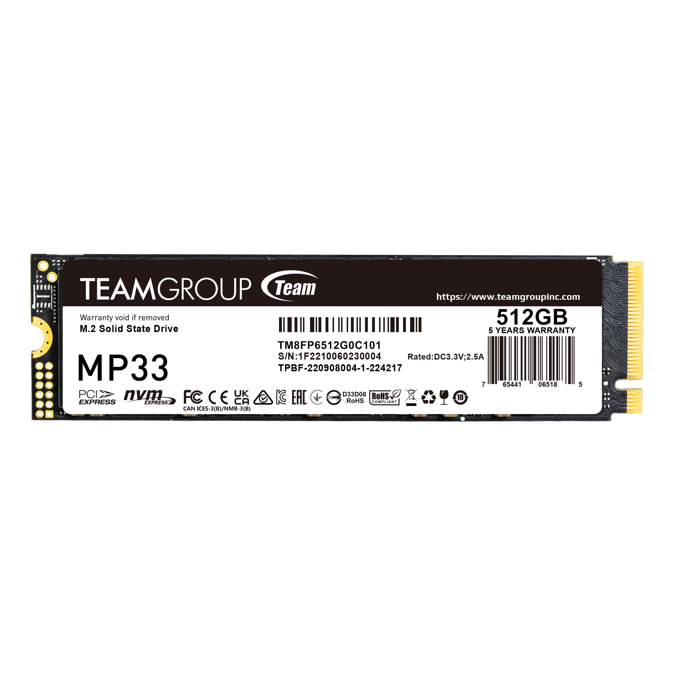 TEAMGROUP  MP33 M.2 2280 512GB PCIE 3.0 X4 WITH NVME 1.3 3D NAND INTERNAL SOLID