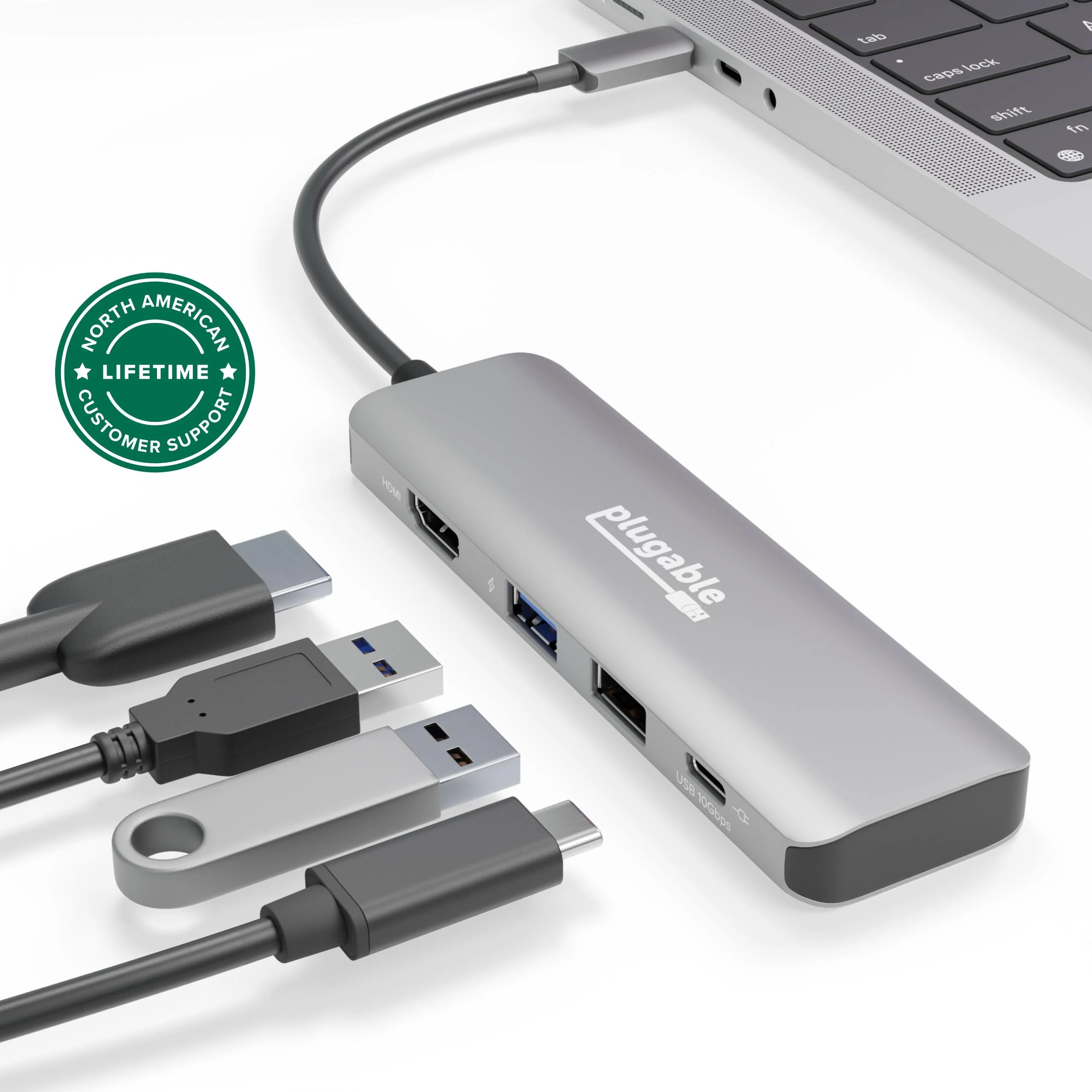 PLUGABLE USB-C 4-IN-1 HUB HDMI  USB-C 4-IN-1 HUB 100W PASS-THROUGH
