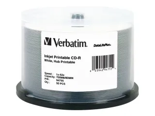 50PK CD-R 80MIN 700MB 52X WH IJ PRT HUB