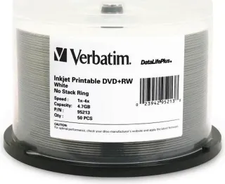 50PK DVD+RW 4X 4.7GB WHITE      DATALIFEPLUS INKJET HUB PRINTABLE