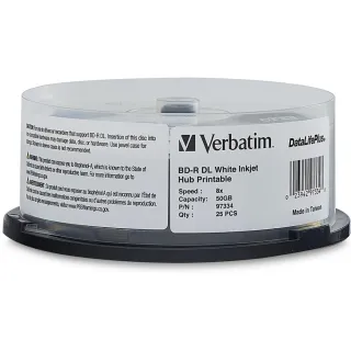 BD-R DL 50GB 8X, WHITE LABEL, DATALIFE+, WHITE INKJET HUB PRINTABLE, 25PK SPINDL