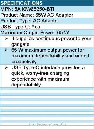 BTI 5A10W86250-BTI 65W TYPE-C   AC ADAPTER