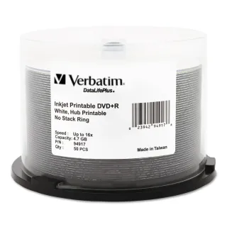 50PK DVD+R 16X 4.7GB 16X WHITE  INKJET HUB PRINTABLE SPINDLE
