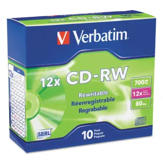 VERBATIM -  X CD-RW 700 MB ( 80MIN ) 4X - 12X - SLIM JEWEL CASE - STORAGE MEDIA