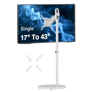 SINGLE 43 INCH PORTABLE MONITOR ARM TV ROLLING STAND-WHITE