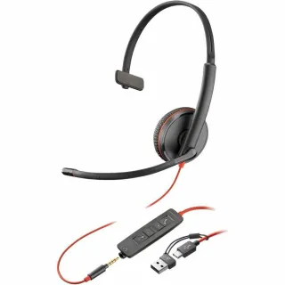 POLY BLACKWIRE 3215 MONAURAL USB-C HEADSET +3.5MM PLUG +USB-C/A ADAPTER (BULK)